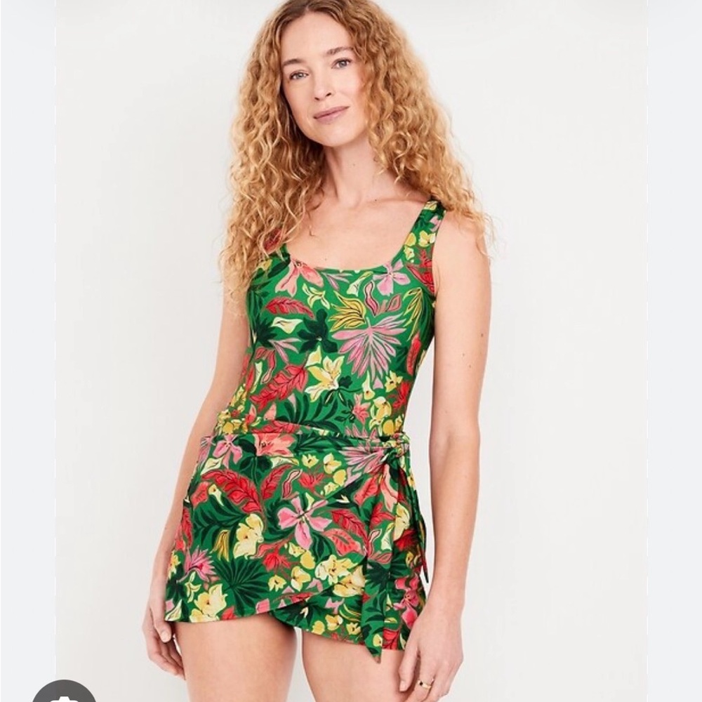 Old Navy Green Floral One Piece Swimsuit